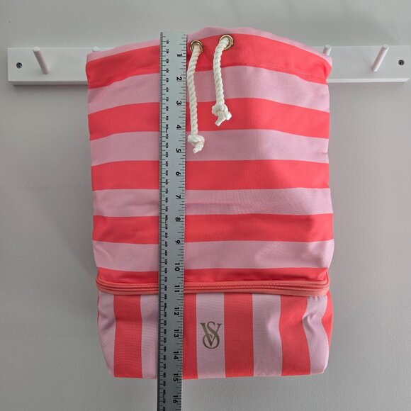 Victoria’s Secret Pink and Red Stripe Drawstring Cooler Backpack New With Tags - Picture 7 of 17